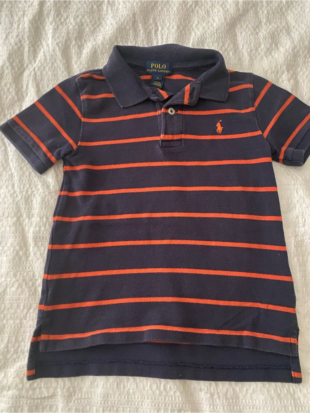 Polo by Ralph Lauren Navy and Orange Striped Kids Polo